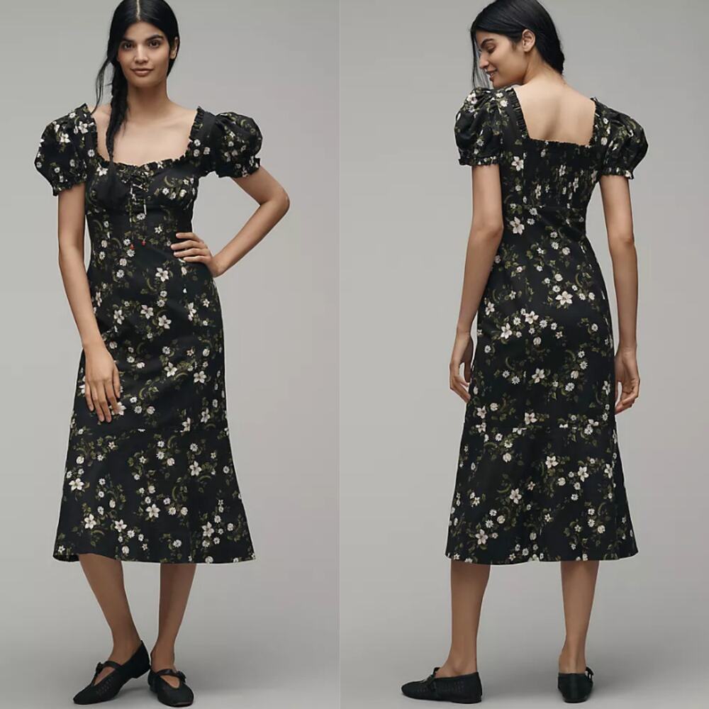 New Anthropologie Maeve Puff-Sleeve Sweetheart Midi Dress - XS